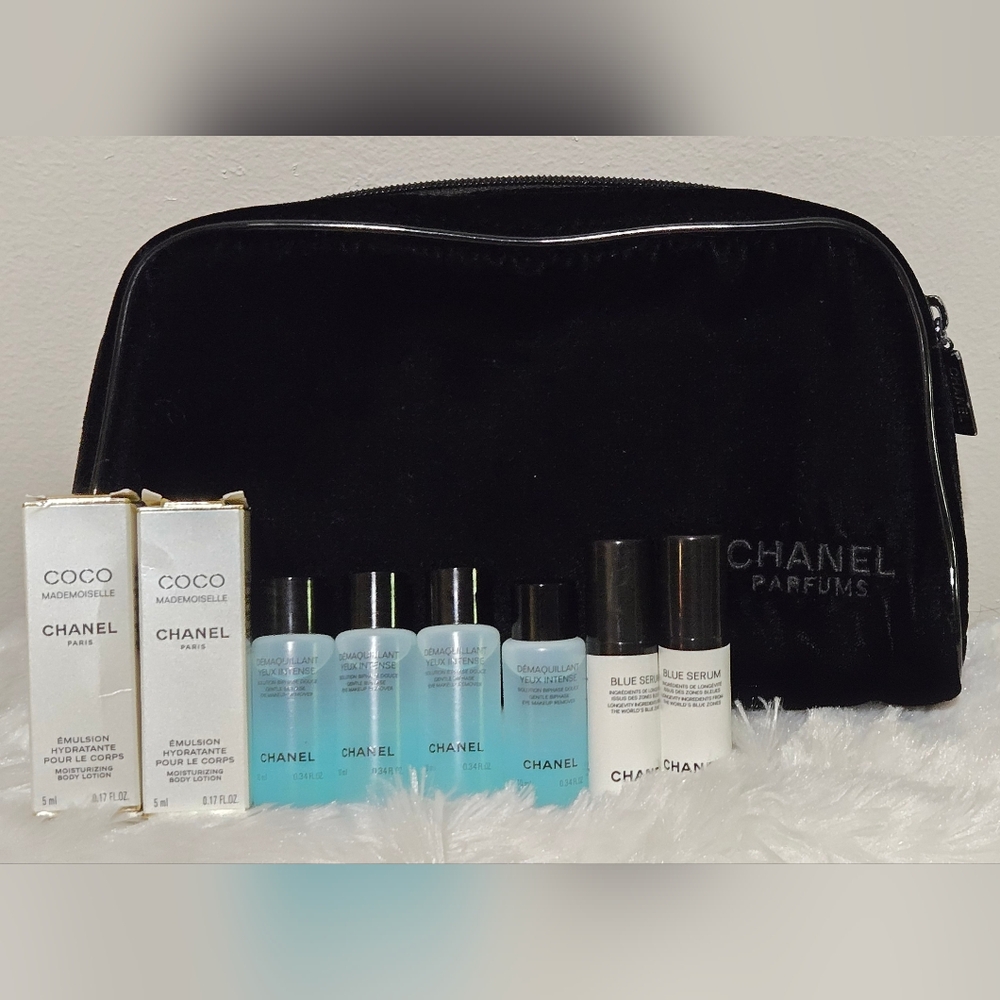 Chanel Cosmetic Pouch and (9) Sample Sized Products